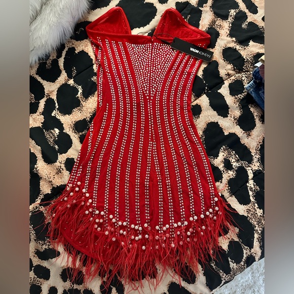 Red Beaded Fringe Party Dress - Picture 3 of 4
